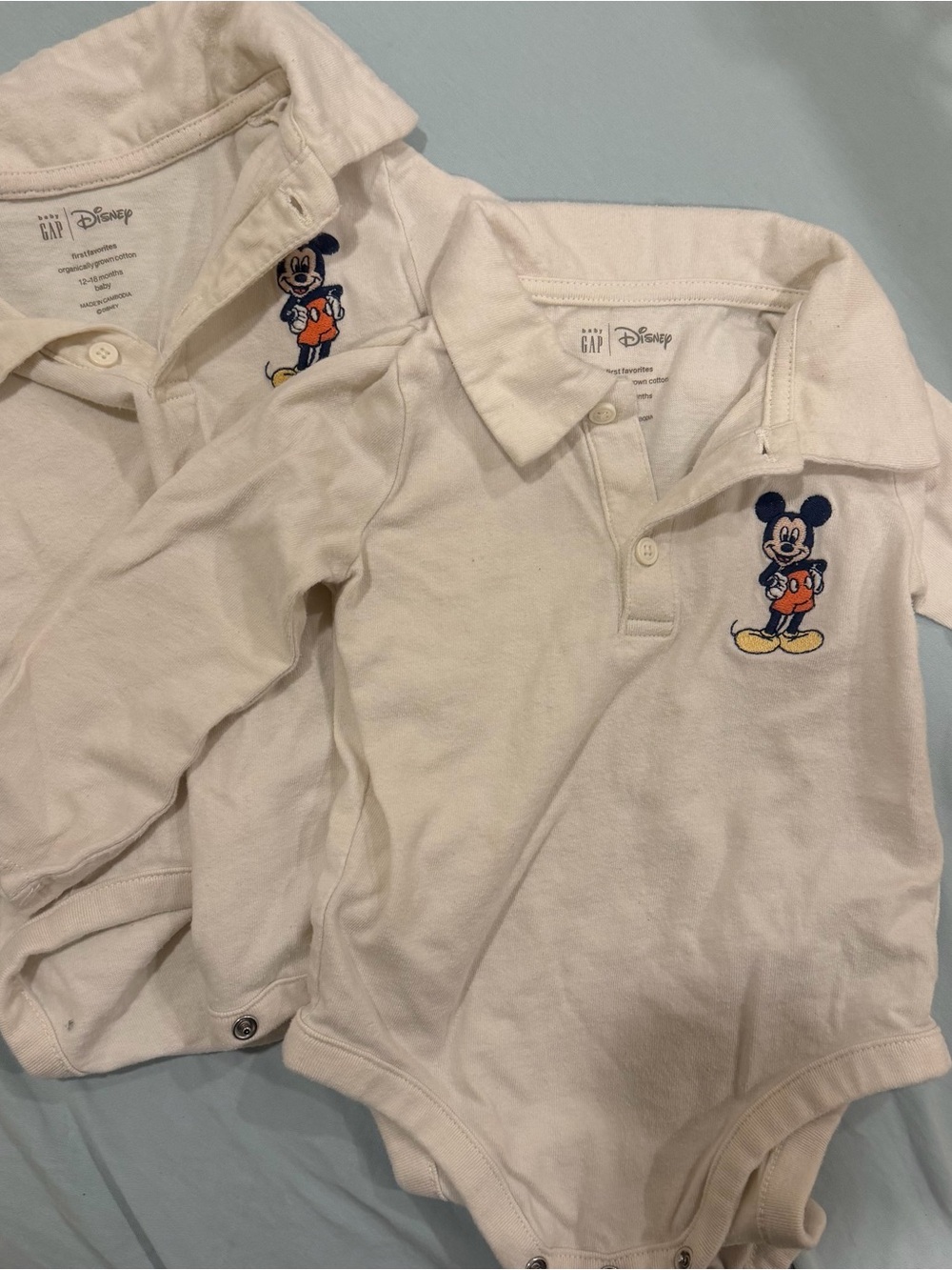 GAP Cream Polo Bodysuit with Embroidered Mickey